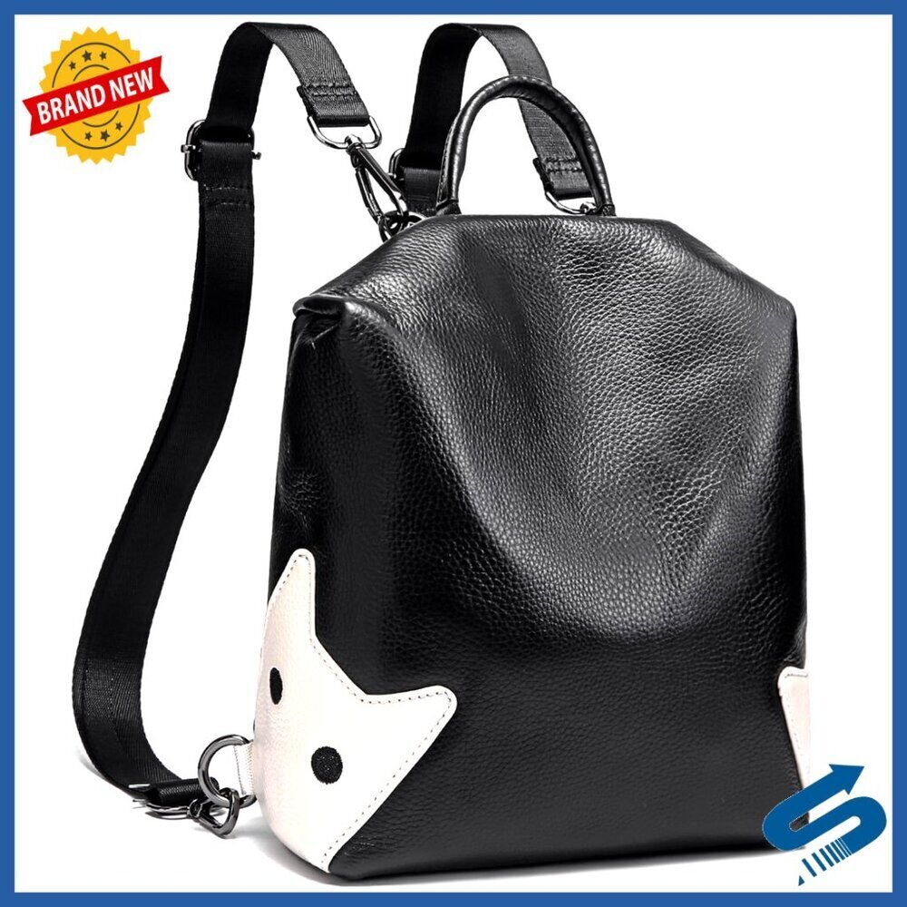 Genuine Leather Backpack Purse Elegant Cat Pattern Anti-Theft Mini Travel